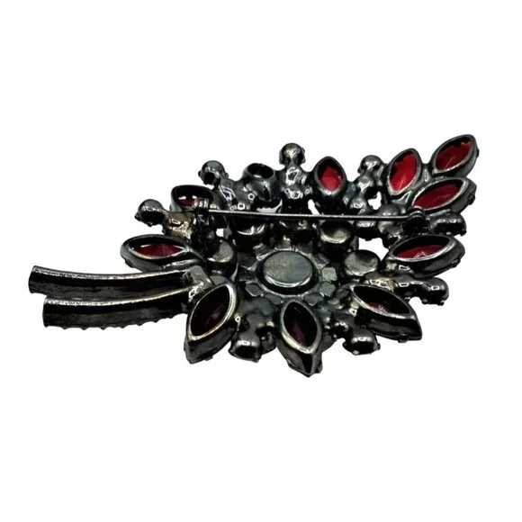 Juliana Brooch Earrings Jewelry Set Red Rhinestone Aurora Borealis Vintage Costu - Picture 6 of 12